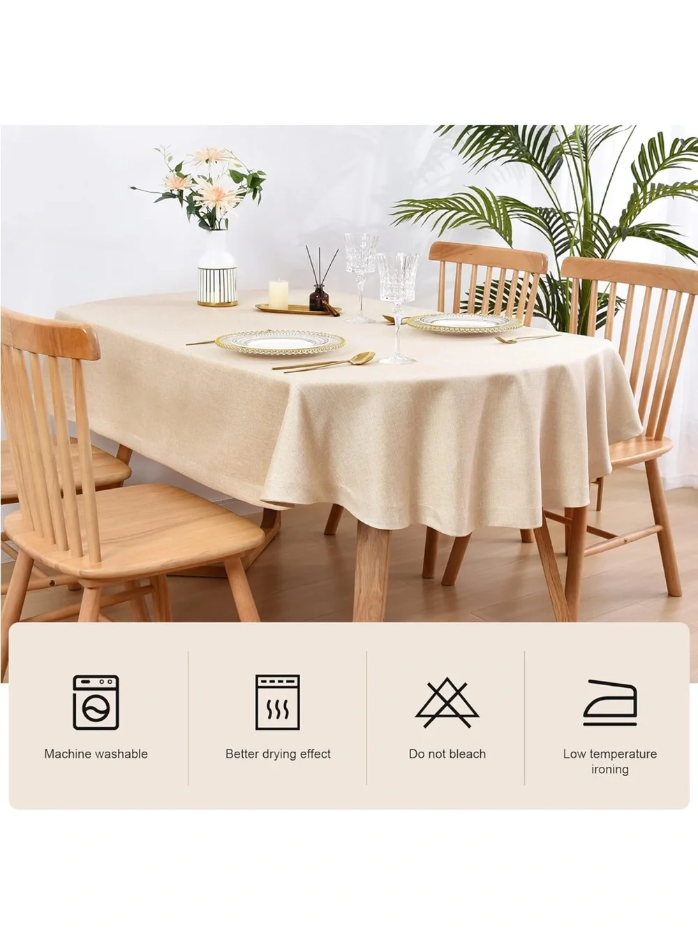 NEW Wolkemer Faux Linen Oval Tablecloth. Heavy Duty. Wrinkle Resistant